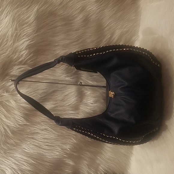 NAVY RHINESTONE ACCENTED HOBO HANDBAG - Picture 6 of 9